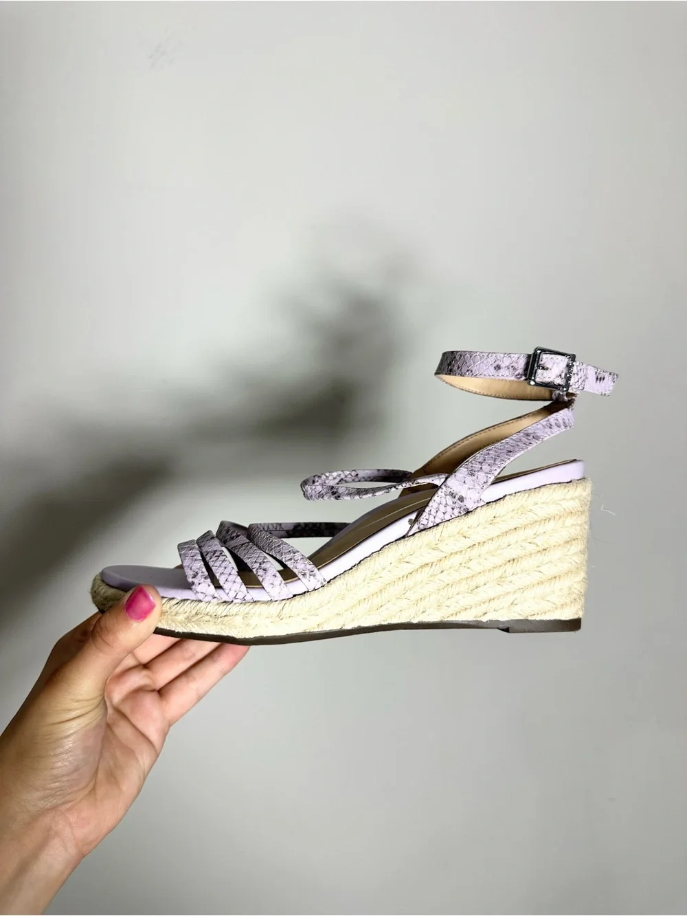 Vionic Ayda Purple Snakeprint Embossed Leather Espadrille Wedge Sandals